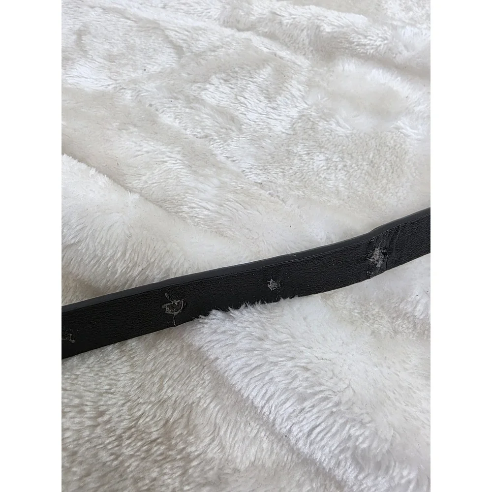Womens Black Faux Leather Skinny Belt‎ Gold Buckle Adjustable Size 10